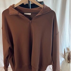 Zenana Outfitters Women's Brown Quarter-Zip Pullover Hoodie